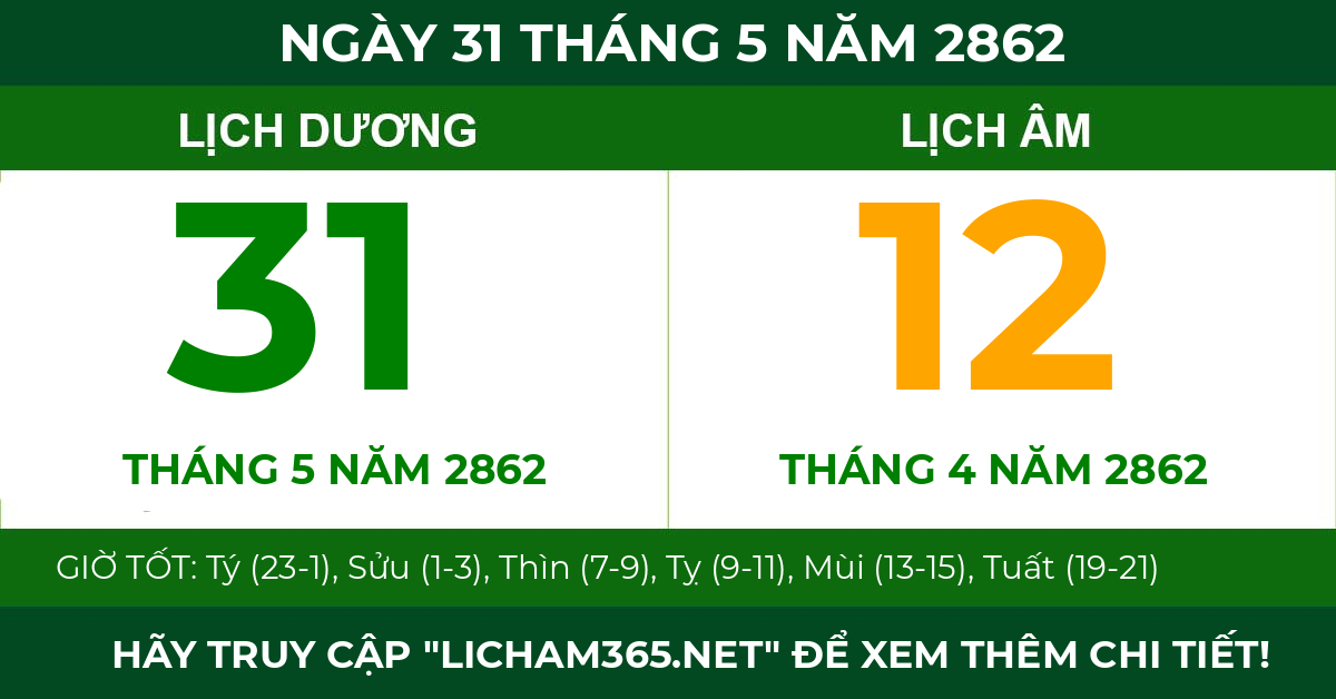 lịch âm ngày 31 tháng 5 năm 2862