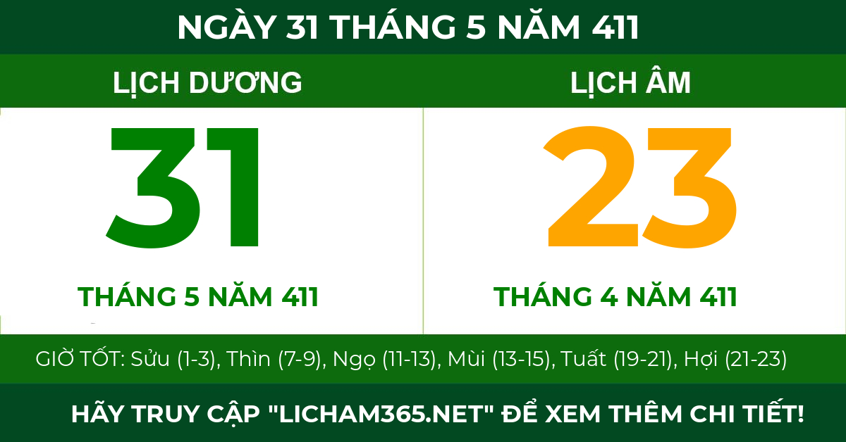 lịch âm ngày 31 tháng 5 năm 411