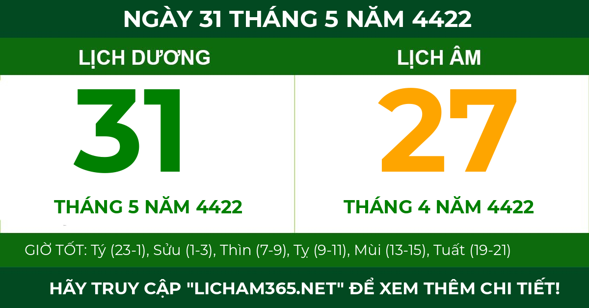 lịch âm ngày 31 tháng 5 năm 4422