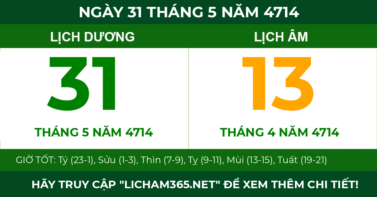 lịch âm ngày 31 tháng 5 năm 4714