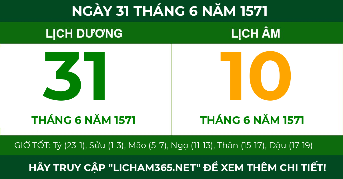 lịch âm ngày 31 tháng 6 năm 1571