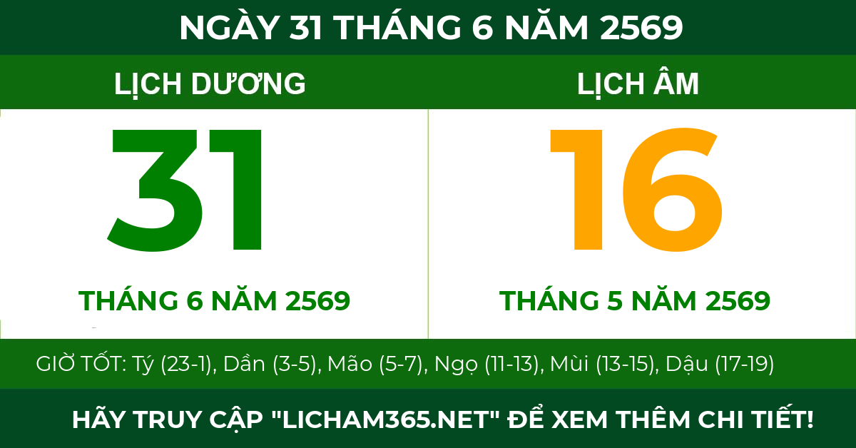 lịch âm ngày 31 tháng 6 năm 2569