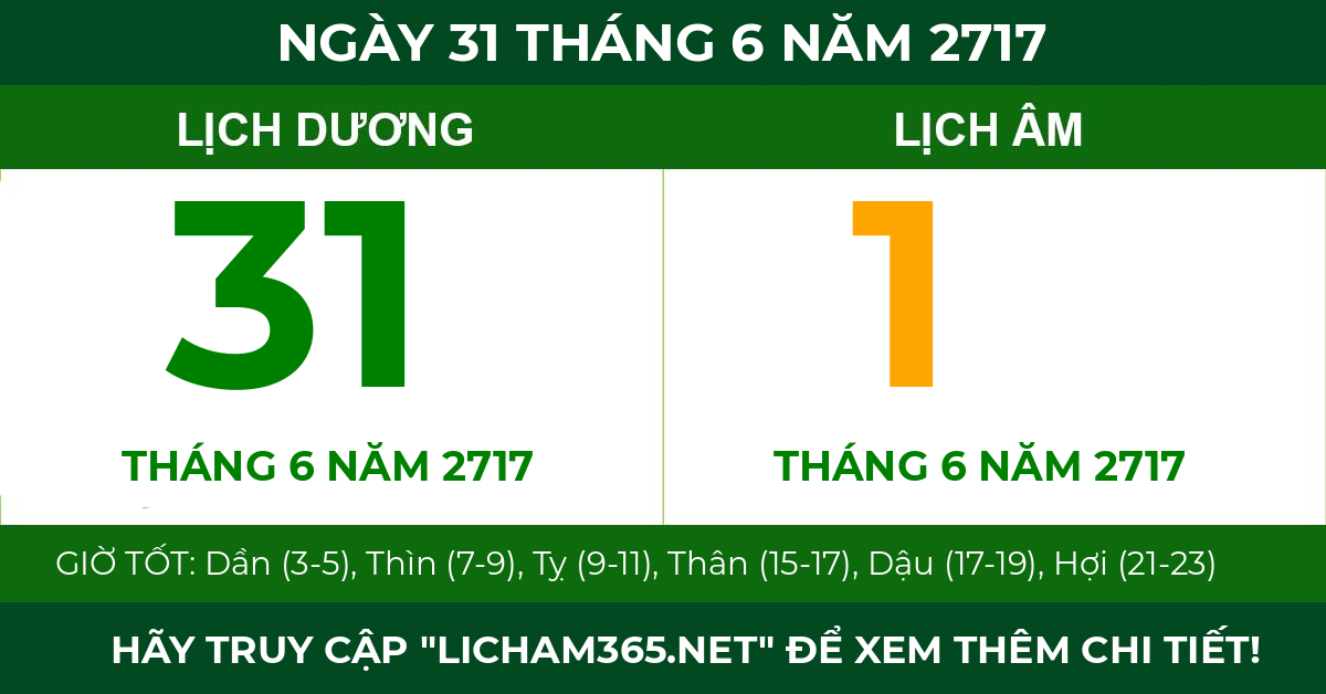 lịch âm ngày 31 tháng 6 năm 2717
