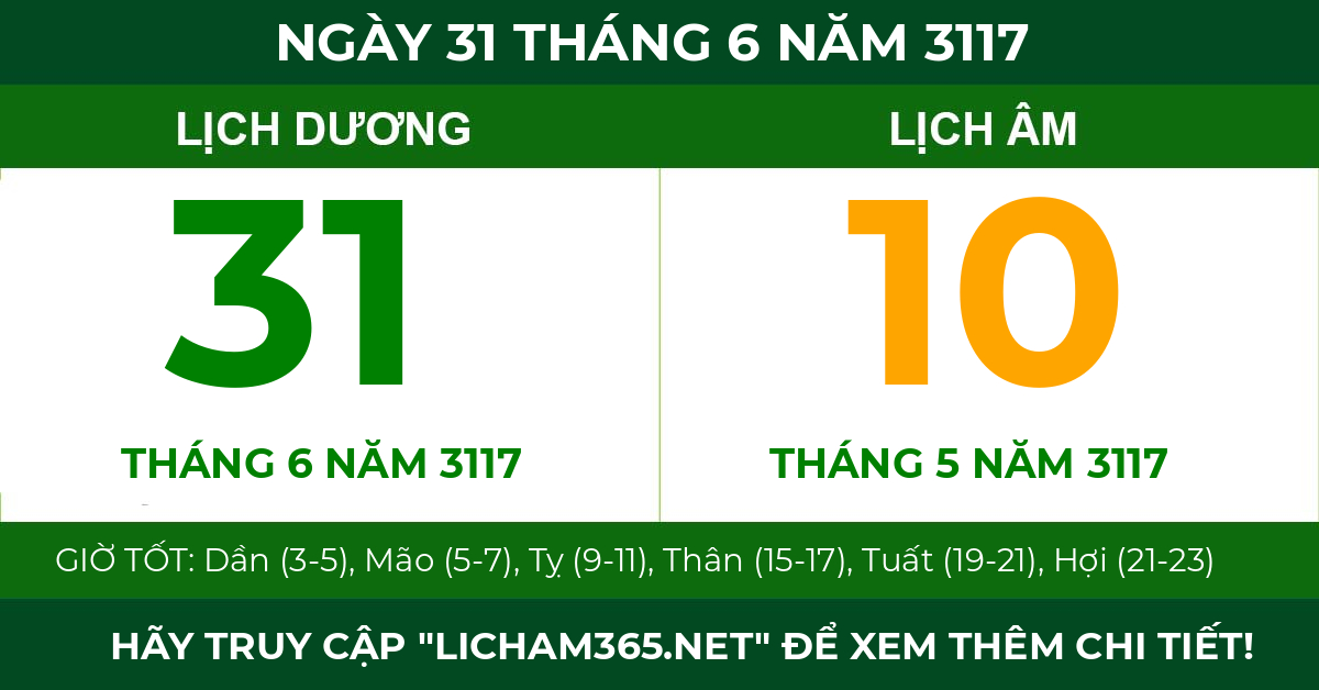 lịch âm ngày 31 tháng 6 năm 3117