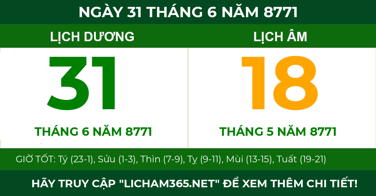 lịch âm ngày 31 tháng 6 năm 8771