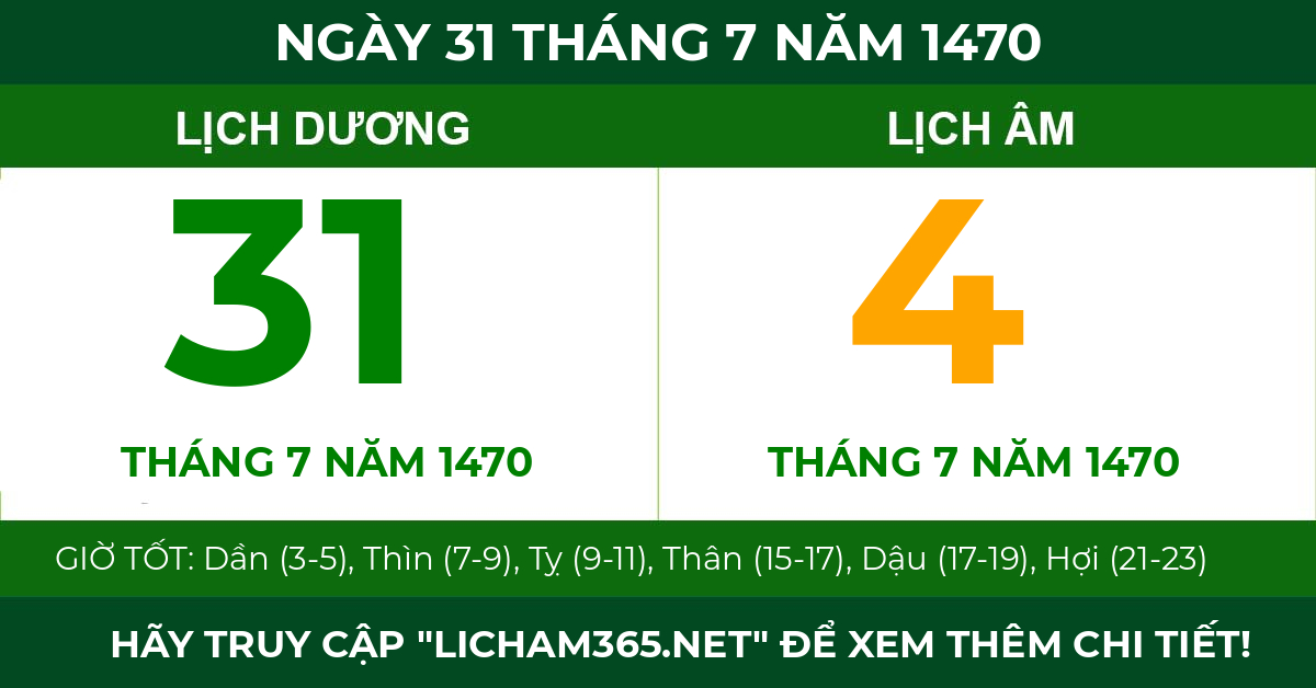 lịch âm ngày 31 tháng 7 năm 1470