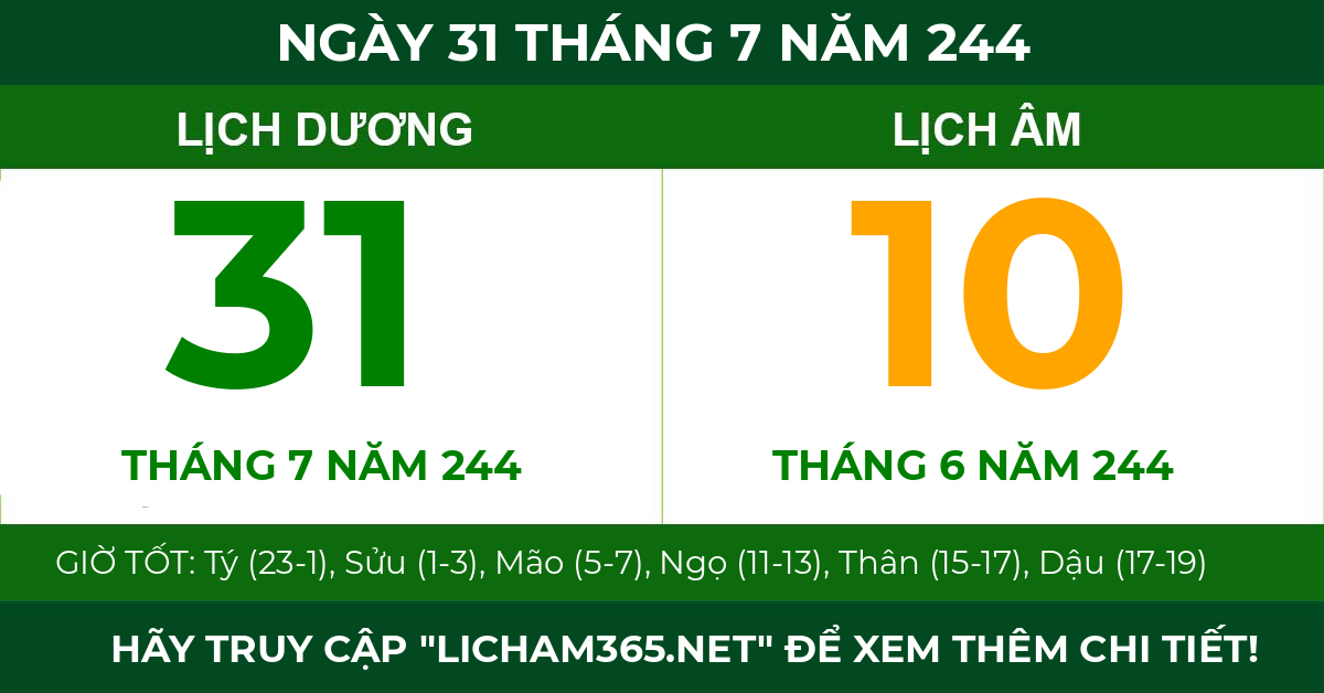 lịch âm ngày 31 tháng 7 năm 244