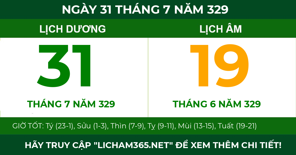 lịch âm ngày 31 tháng 7 năm 329