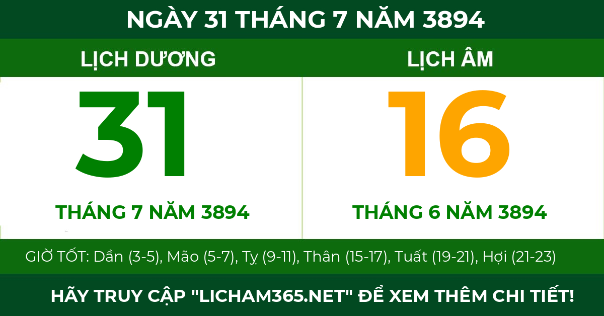 lịch âm ngày 31 tháng 7 năm 3894