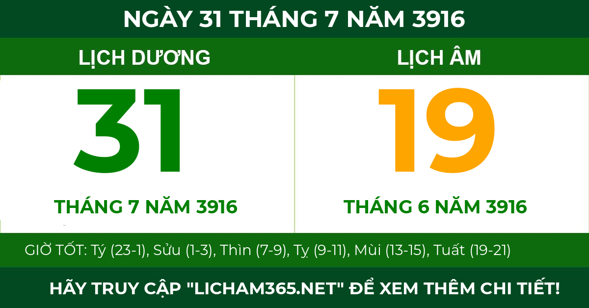 lịch âm ngày 31 tháng 7 năm 3916