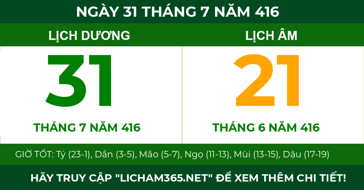 lịch âm ngày 31 tháng 7 năm 416