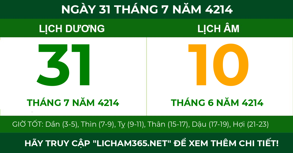 lịch âm ngày 31 tháng 7 năm 4214