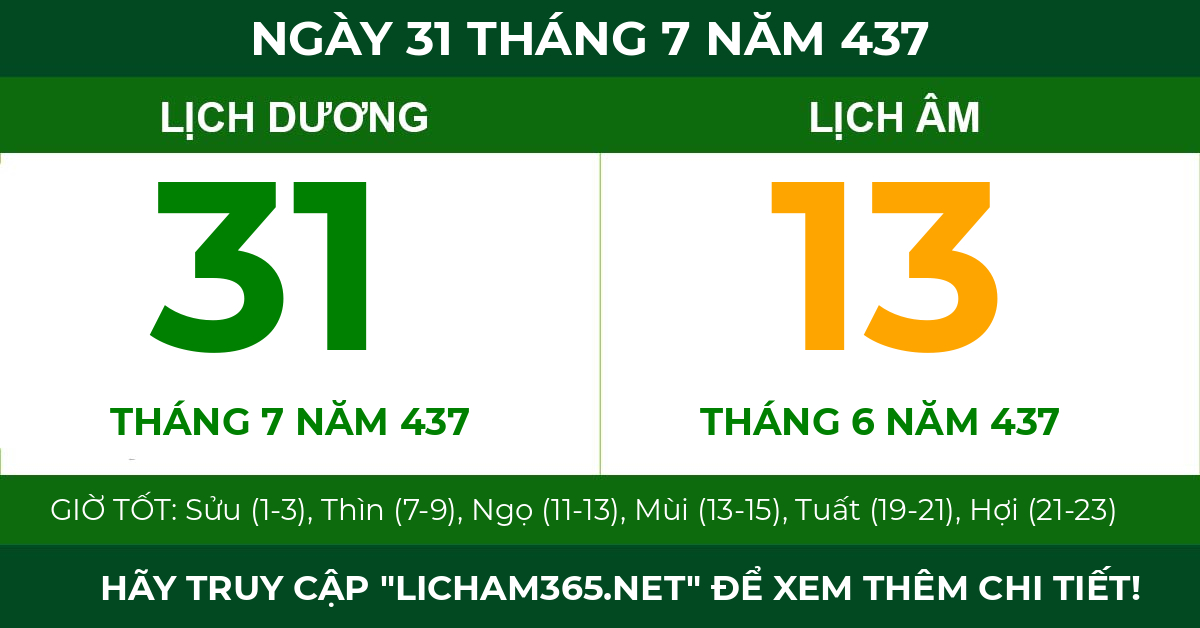 lịch âm ngày 31 tháng 7 năm 437