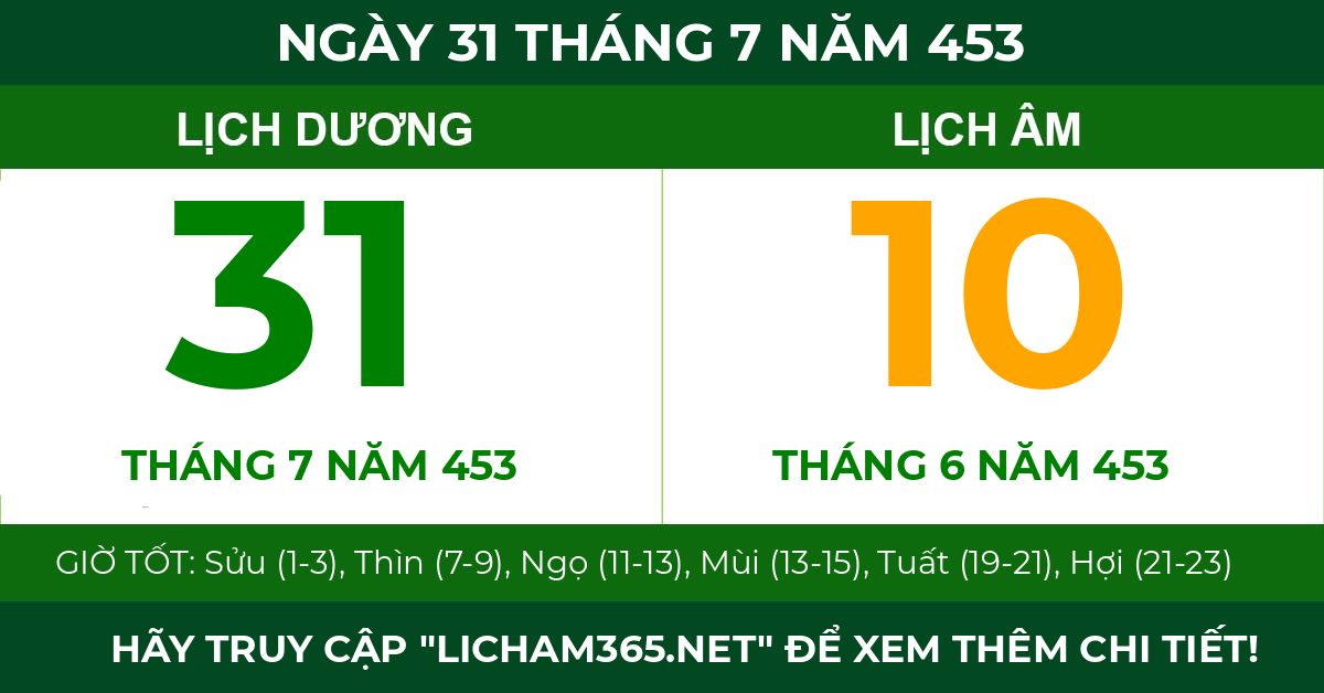 lịch âm ngày 31 tháng 7 năm 453