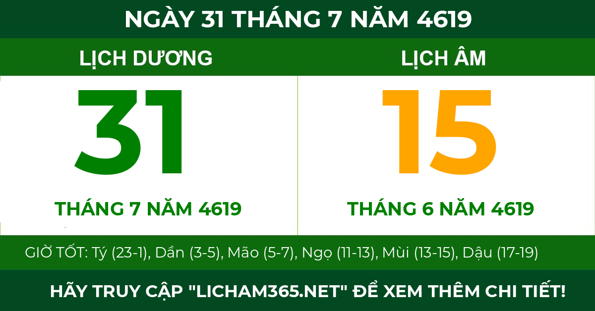 lịch âm ngày 31 tháng 7 năm 4619