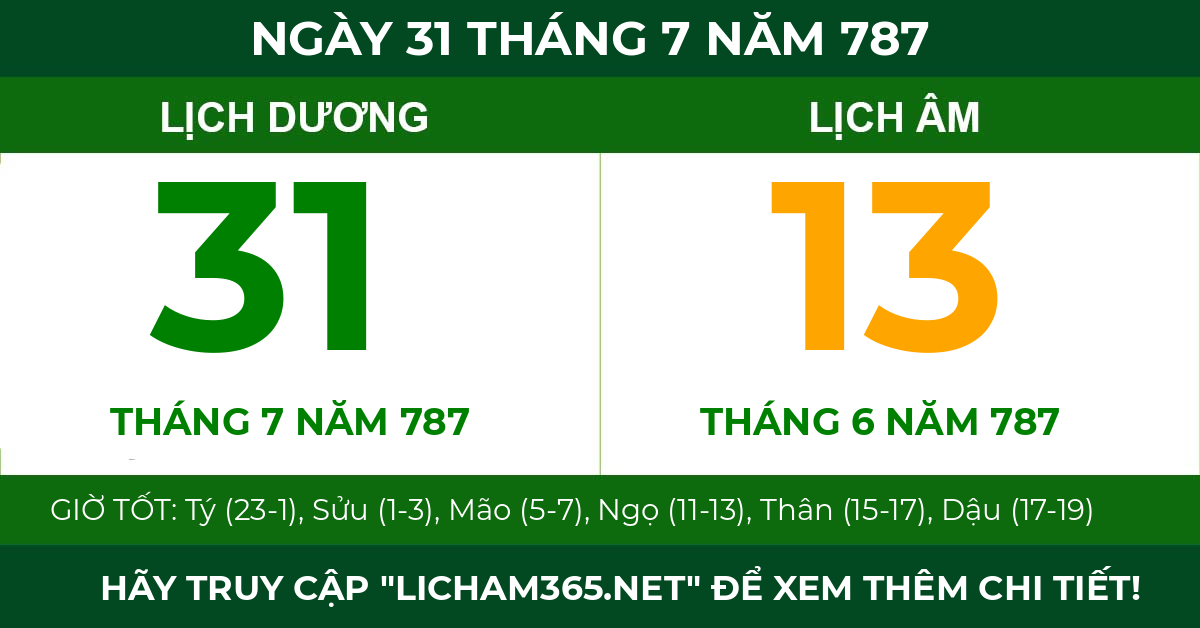 lịch âm ngày 31 tháng 7 năm 787