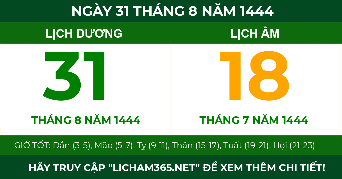 lịch âm ngày 31 tháng 8 năm 1444