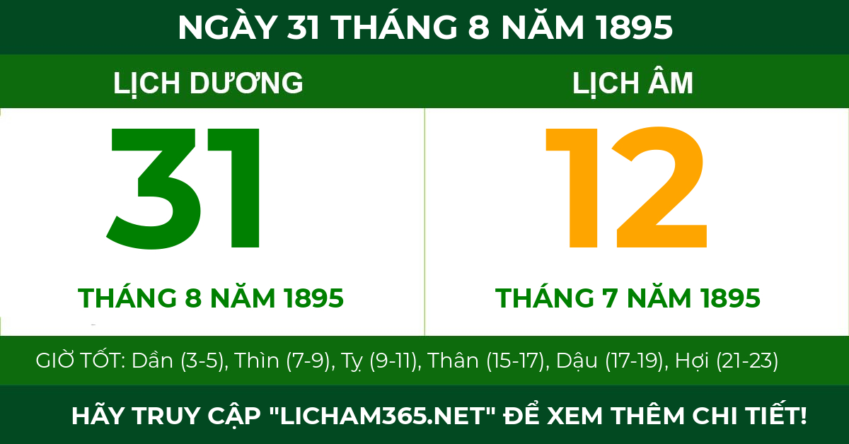 lịch âm ngày 31 tháng 8 năm 1895