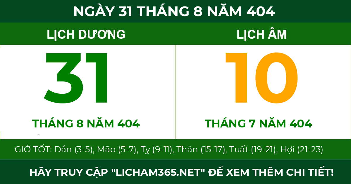 lịch âm ngày 31 tháng 8 năm 404