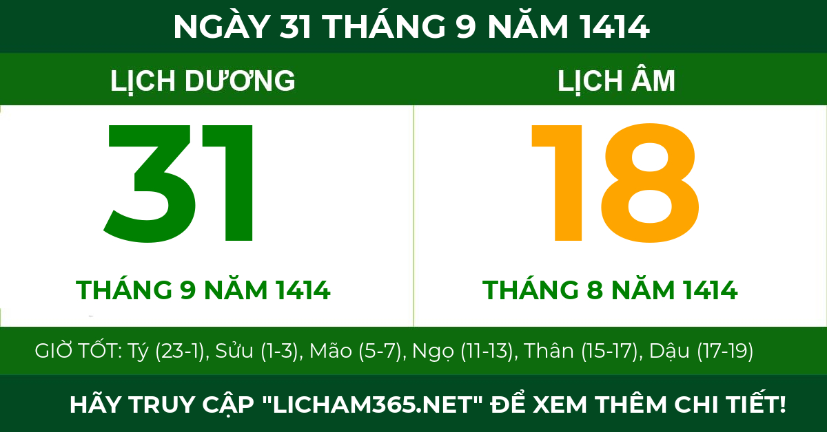 lịch âm ngày 31 tháng 9 năm 1414
