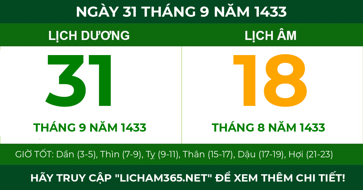 lịch âm ngày 31 tháng 9 năm 1433
