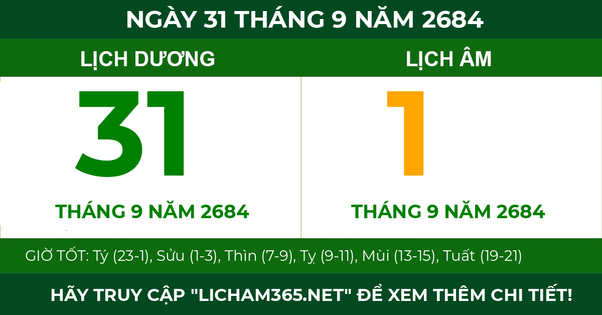 lịch âm ngày 31 tháng 9 năm 2684