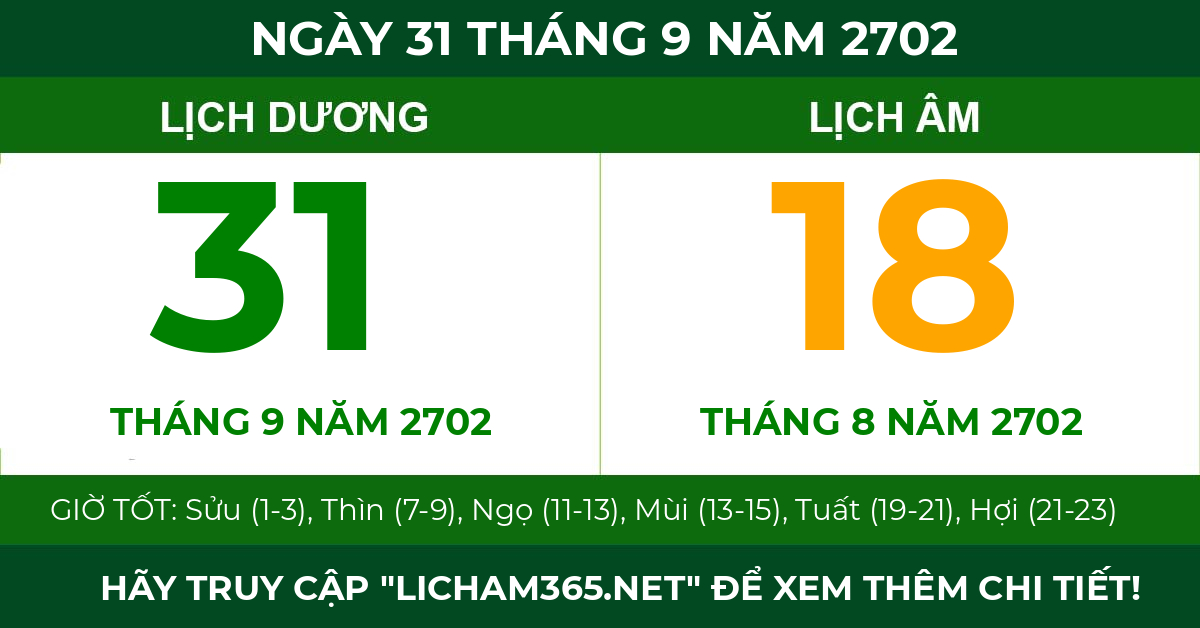 lịch âm ngày 31 tháng 9 năm 2702