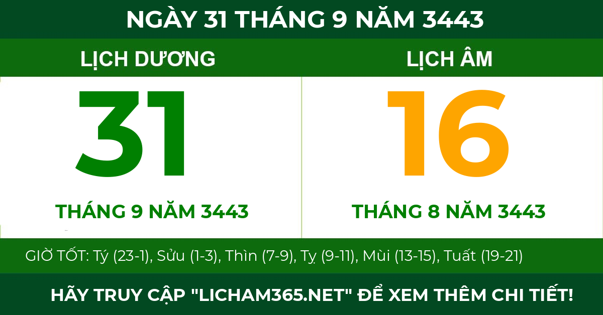 lịch âm ngày 31 tháng 9 năm 3443