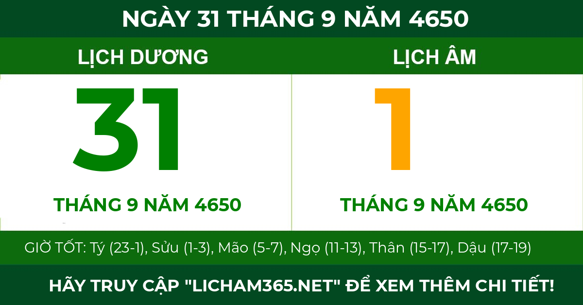lịch âm ngày 31 tháng 9 năm 4650