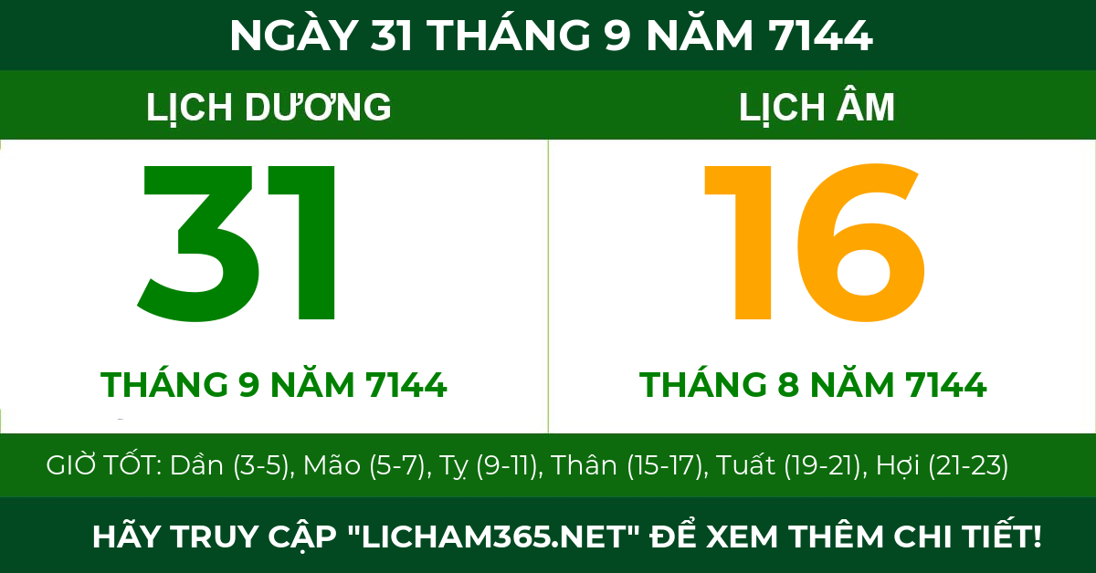lịch âm ngày 31 tháng 9 năm 7144