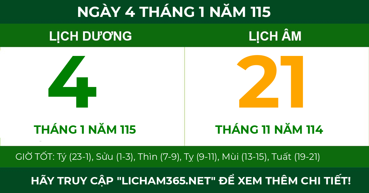 lịch âm ngày 4 tháng 1 năm 115