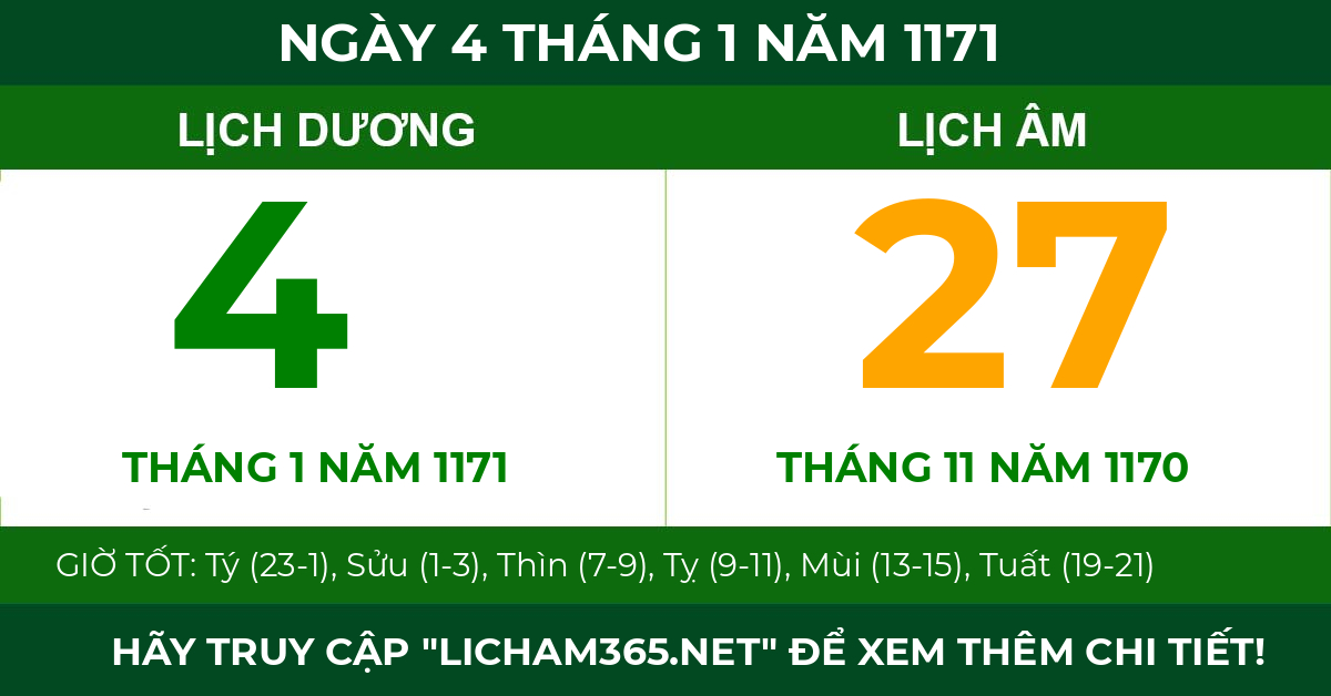 lịch âm ngày 4 tháng 1 năm 1171