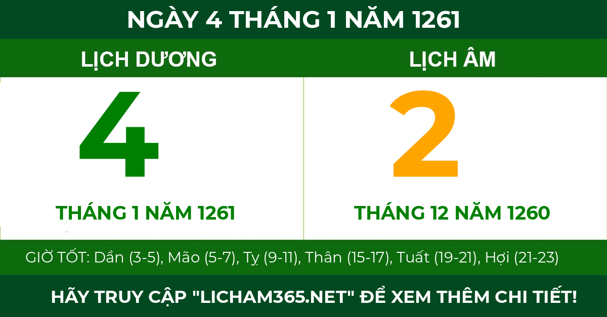 lịch âm ngày 4 tháng 1 năm 1261