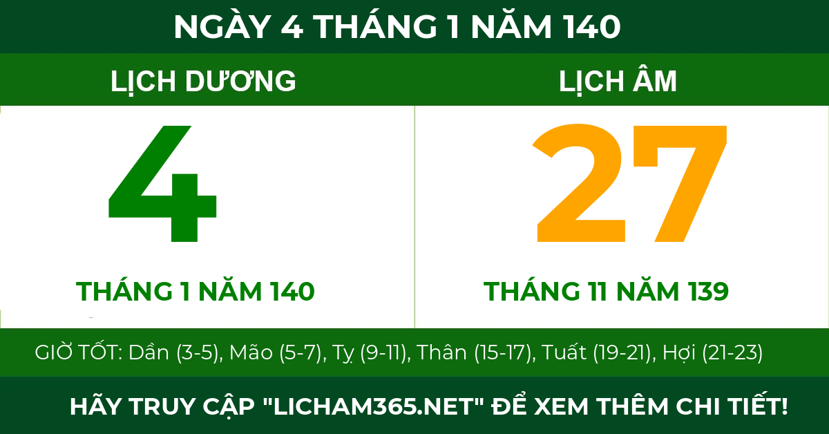 lịch âm ngày 4 tháng 1 năm 140