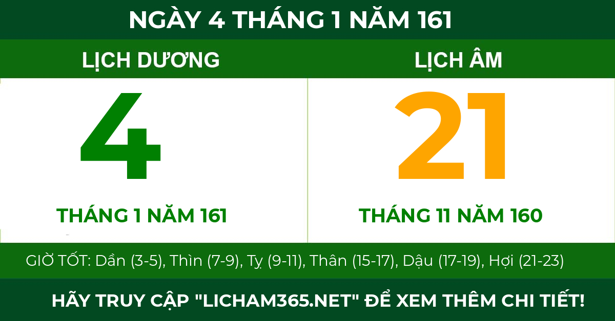 lịch âm ngày 4 tháng 1 năm 161
