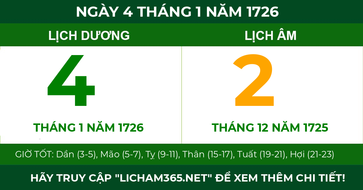 lịch âm ngày 4 tháng 1 năm 1726