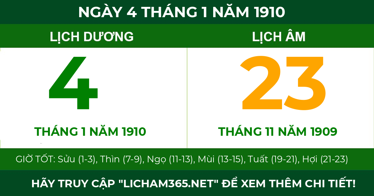 lịch âm ngày 4 tháng 1 năm 1910
