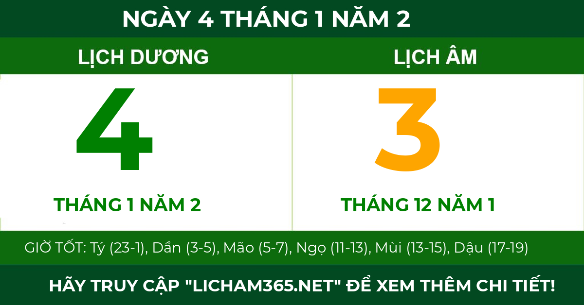 lịch âm ngày 4 tháng 1 năm 2