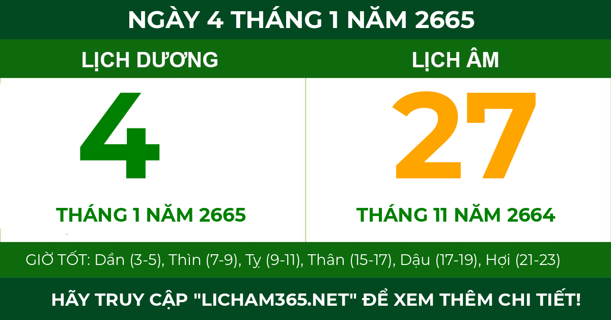 lịch âm ngày 4 tháng 1 năm 2665