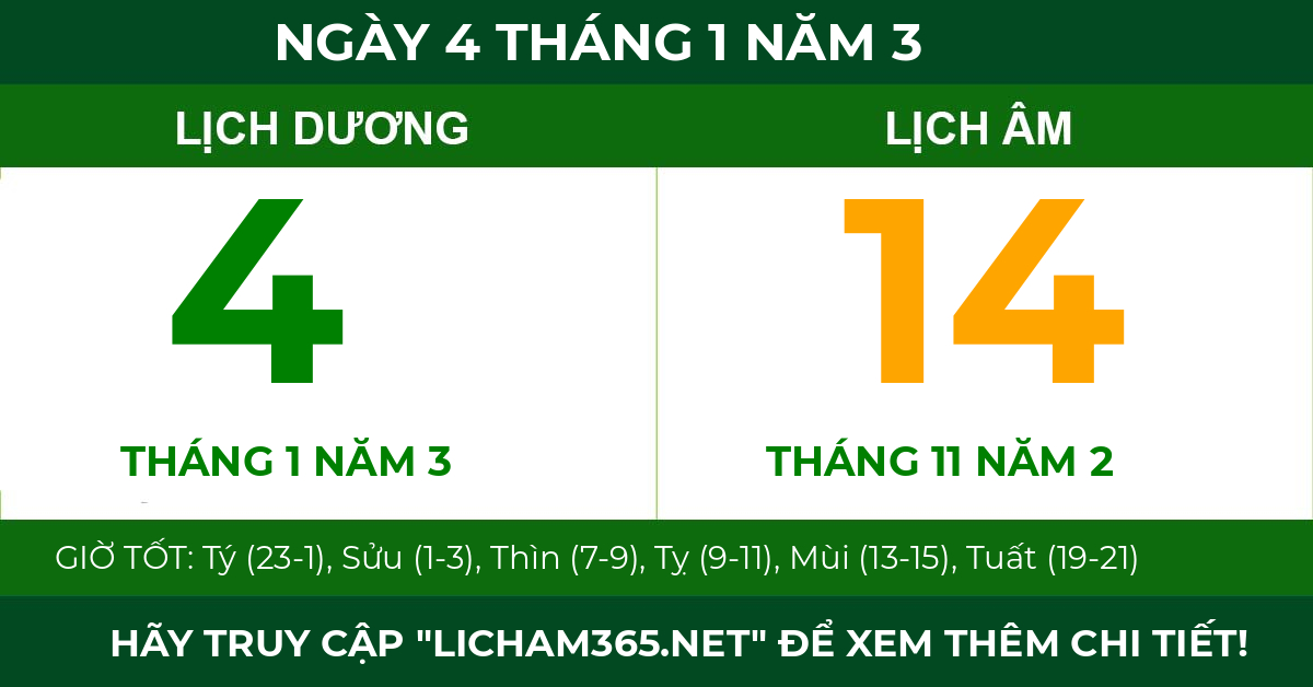 lịch âm ngày 4 tháng 1 năm 3