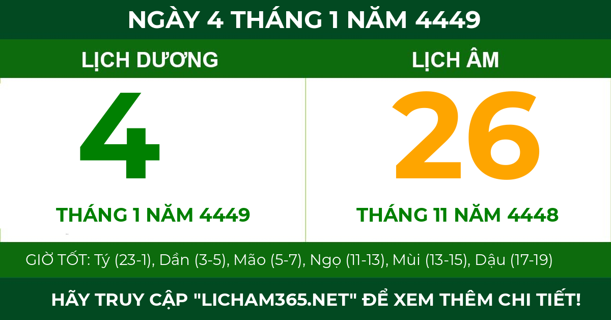 lịch âm ngày 4 tháng 1 năm 4449