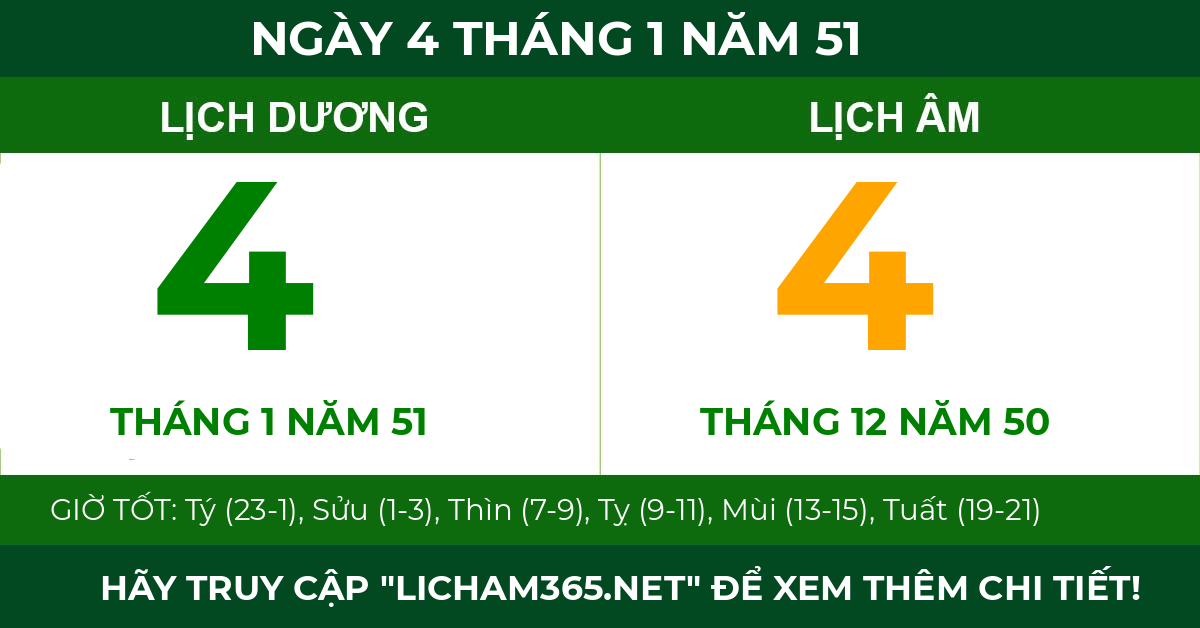 lịch âm ngày 4 tháng 1 năm 51