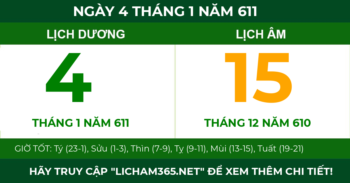 lịch âm ngày 4 tháng 1 năm 611