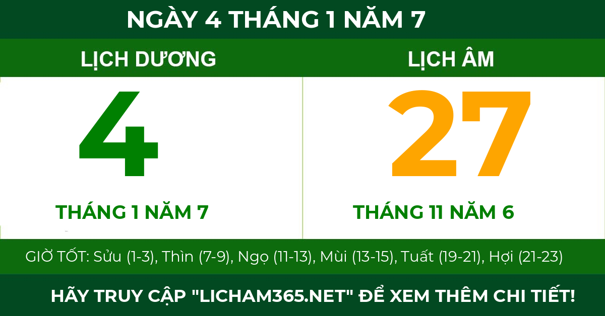 lịch âm ngày 4 tháng 1 năm 7