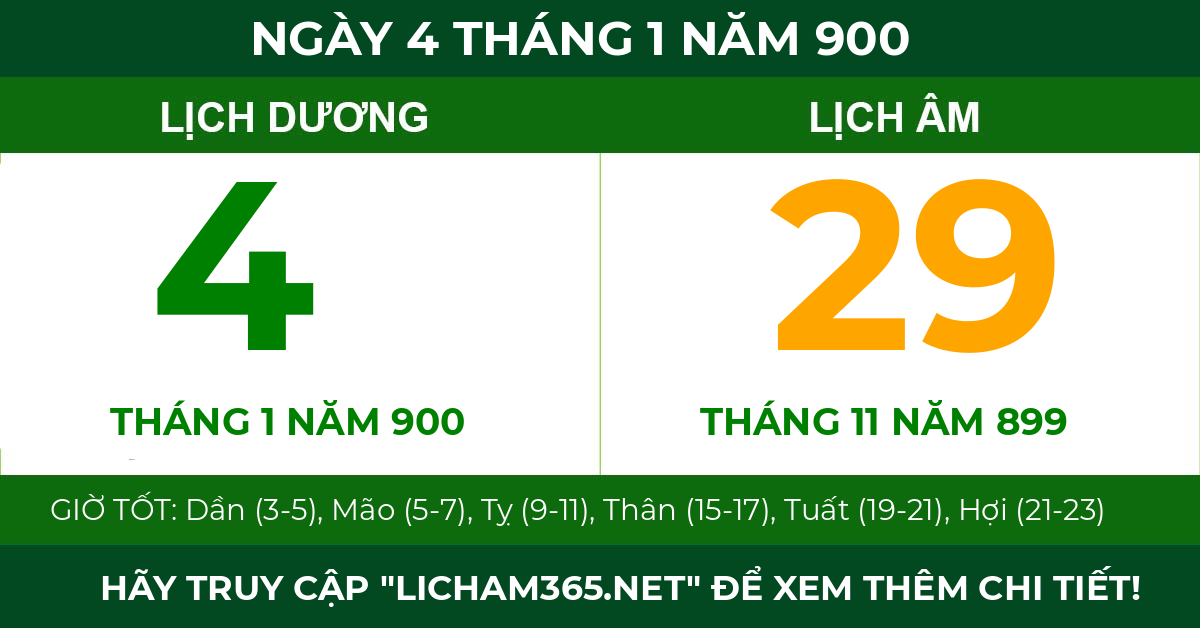 lịch âm ngày 4 tháng 1 năm 900