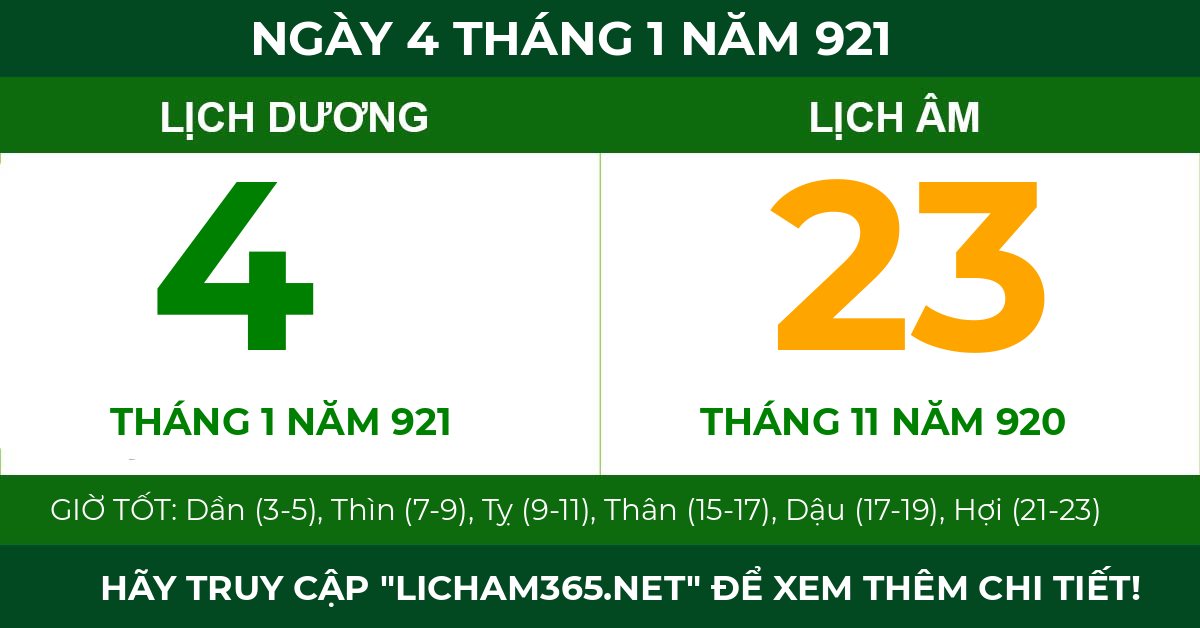 lịch âm ngày 4 tháng 1 năm 921