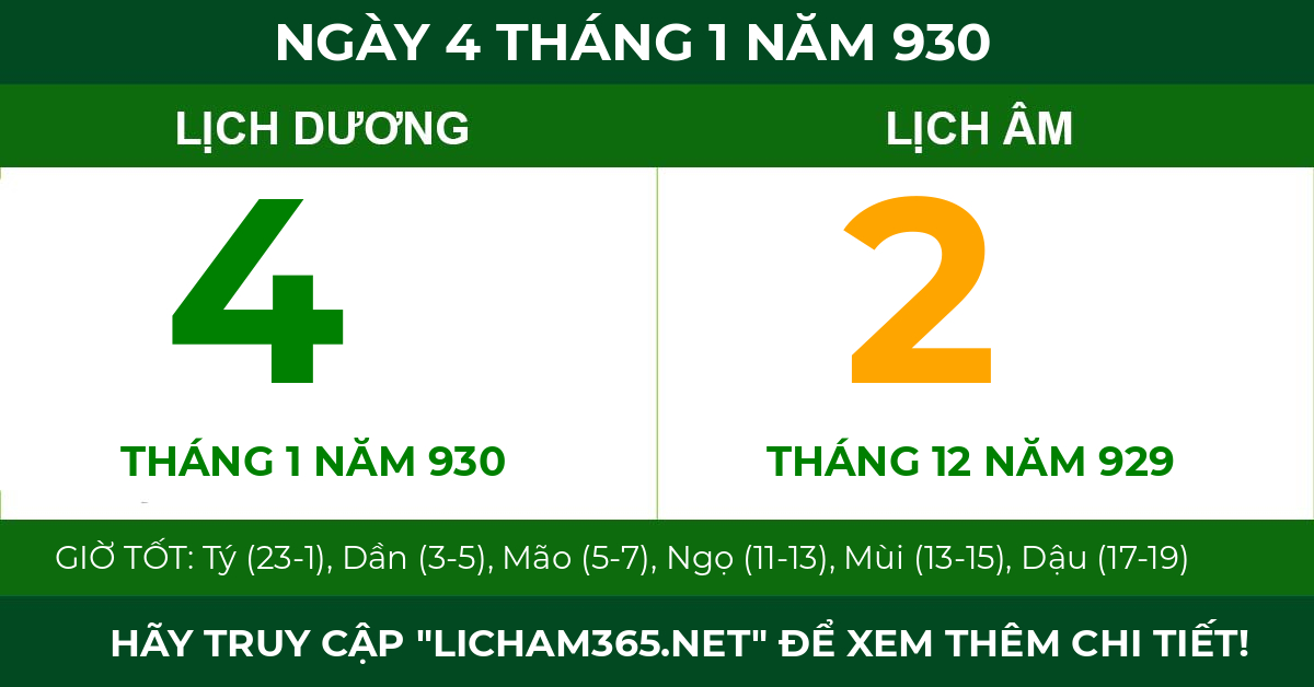 lịch âm ngày 4 tháng 1 năm 930