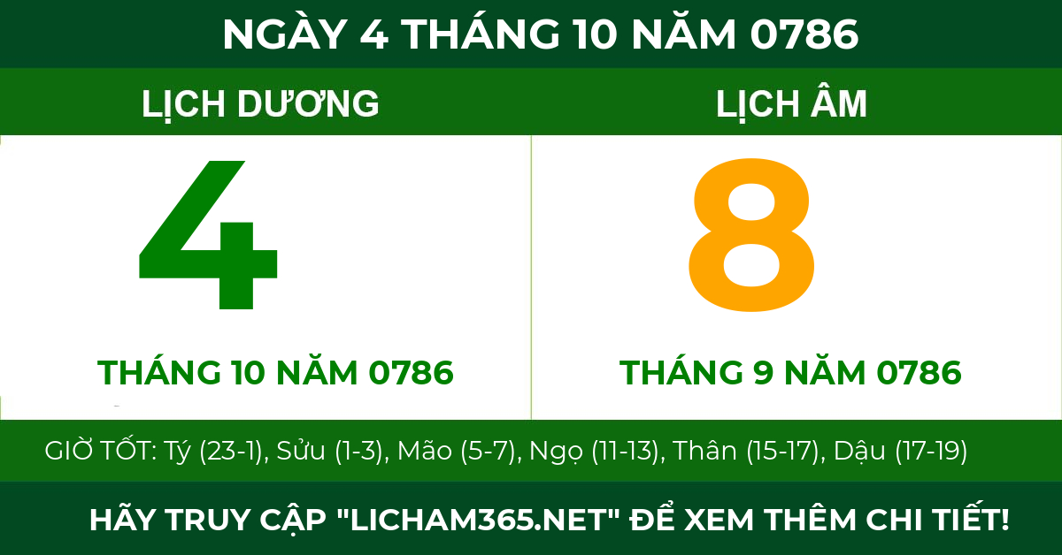 lịch âm ngày 4 tháng 10 năm 0786