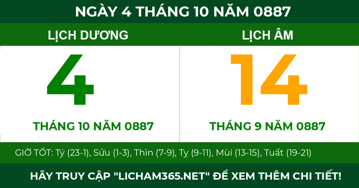 lịch âm ngày 4 tháng 10 năm 0887