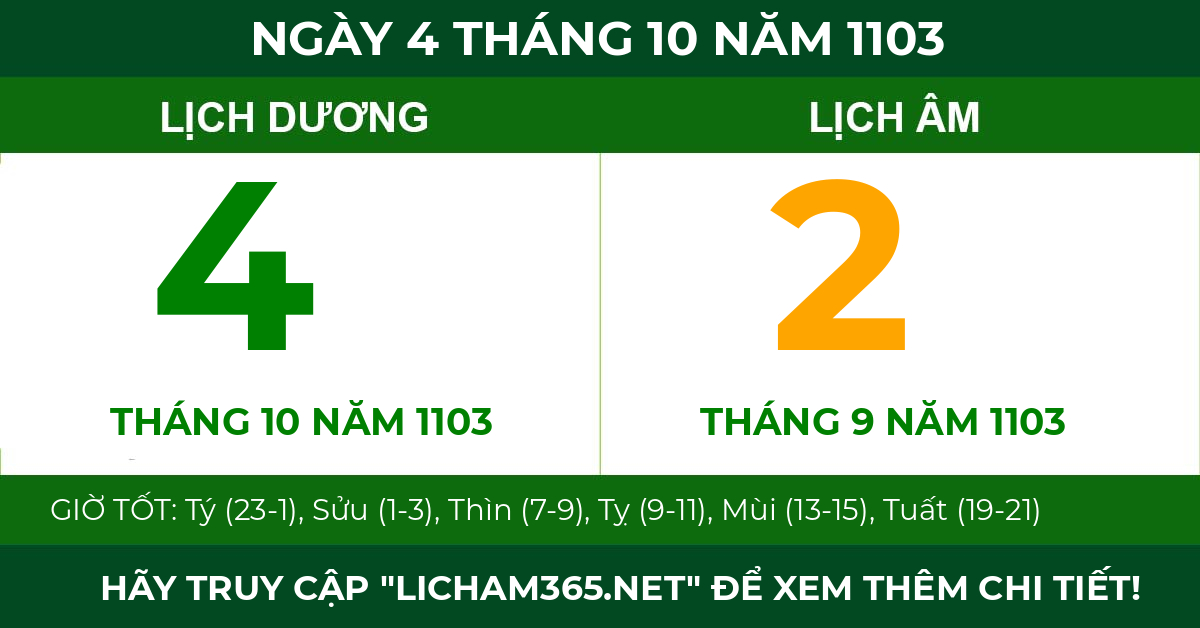 lịch âm ngày 4 tháng 10 năm 1103